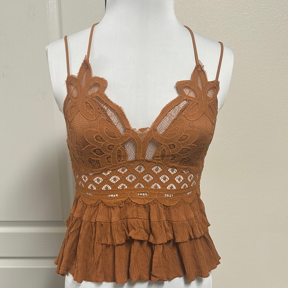 Elegant Lace Brown Tank Top
